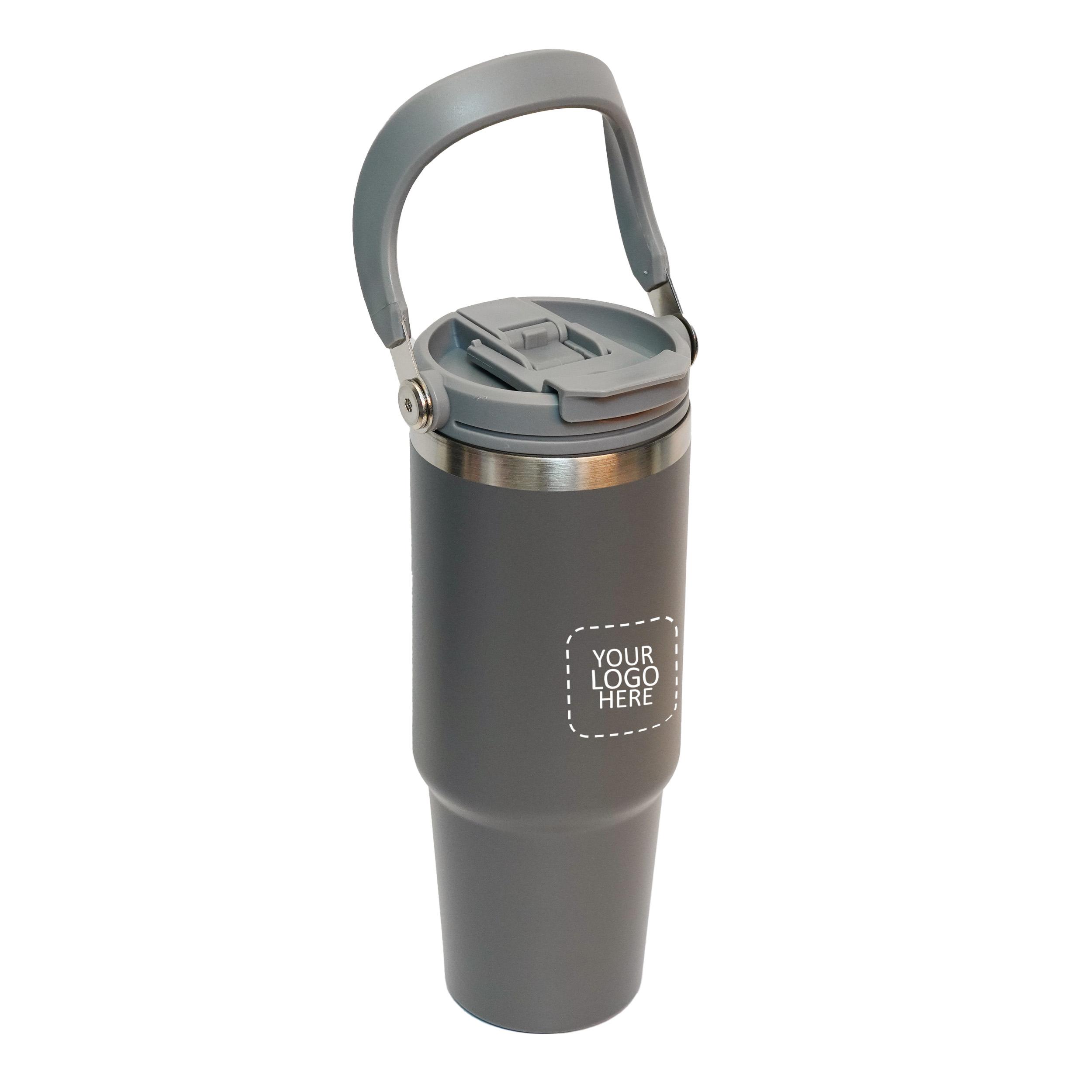 Travel Coffee Mug Stainless Steel Water Bottles - Grey with Logo